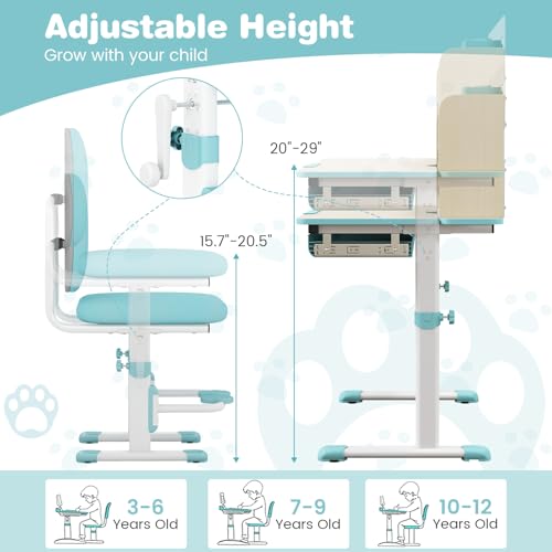 Costzon-Kids-Desk-and-Chair-Set-Height-Adjustable-Children-School-Study-Table-and-Chair-Set-wTilt-Desktop-Storage-Drawer-Hutch-Pen-Holder-Student-Writing-Table-Desk-for-Kids-Boys-Girls-Blue Costzon Kids Desk and Chair Set Height Adjustable Children School Study Table and Chair Set wTilt Desktop Storage Drawer Hutch Pen Holder Student Writing Table Desk for Kids Boys Girls Blue