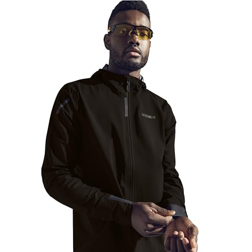 GOREWEAR Concurve GORE-TEX Men’s Running Jacket | Waterproof, Lightweight, Breathable | Packable Rain Jacket with Hood Black Medium
