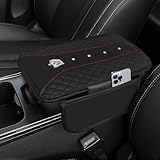 NBTEPEM Bling Crown Car Center Console Armrest Cover, Leather Middle Console Cover Cushion with 2 Storage Bags, Car Armrest Storage Box Interior Accessories for Most Vehicles(Black)