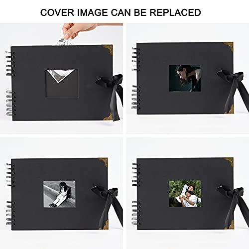 OLAI Scrapbook Photo Album, DIY Craft Paper Photo Book 80 Pages, DIY Handmade Album Scrapbook Set, Records Anniversary, Wedding, Graduation, Travelling, Contains Metal Pen- Black