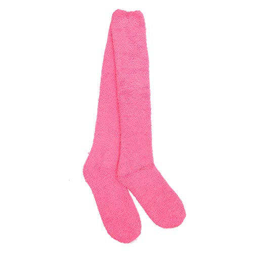 Image of BambooMN Women's Fuzzy Knee High Socks - Polka Dots and Solid Colors - 2 Sizes - 1 Pair Pack