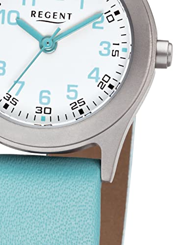REGENT-Junioruhr-Kinderuhr-fuer-Maedchen-oder-Jungen-mit-26-mm-Gehaeusedurchmesser-und-Lederband-Quarz-Arabische-Zahlen-Titan