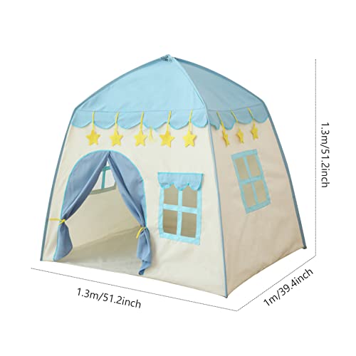Speeltent voor kinderen, 1,3 x 1 x 1,3 m, prinsessenkasteel met zichtbaar raam- en deurgordijn, grote tipi-tent, kinderspeelhuis voor meisjes, jongens (blauw) - Afbeelding 5