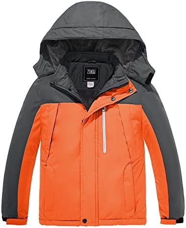 ZSHOW Boys' Ski Jacket Waterproof Hooded Snow Parka Windbproof Warm Winter Coat (Orange,10-12）