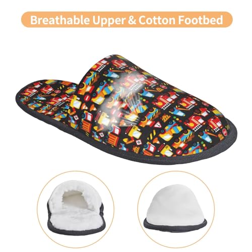 Construction Truck Print House Slippers For Women And Men,Soft Slippers With Memory Foam,Non-Slip Indoor Home Shoes3