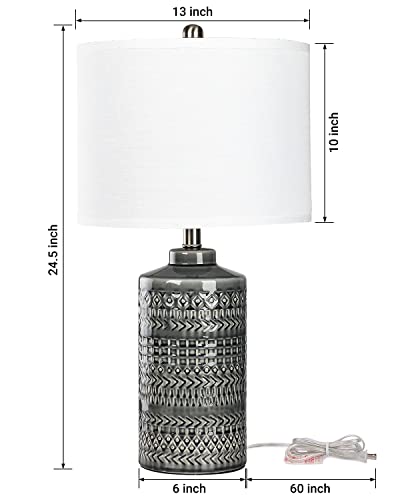 Modern Ceramic Table Lamp, 24.5" Living Room Lamps 3-Way Dimmable Gray Nightstand Lamp with White Shade|Tall Bedside Lamp Desk Decor Lamps for Bedrooms Farmhouse Office End Table Lamps(Bulb Included) - Image 6