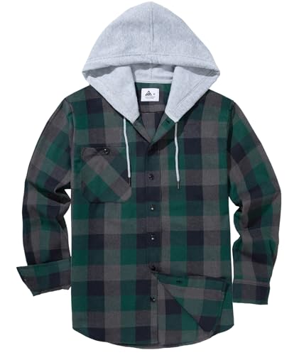 Image of SCODI Mens Flannel Hoodie Shirt Casual Button Down Plaid Long Sleeve Shirts
