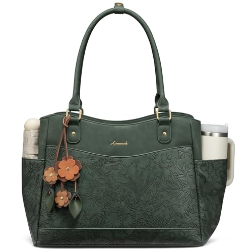 Image of LOVEVOOK Laptop Bag for Women, Original Vintage Work Tote Bag Computer Office Teacher Bag with Flower Pendant