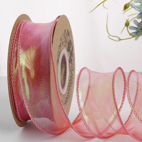 Cinta de gasa con alambre, cintas de organza con ondas diseñadas 4 cm x 9 m para manualidades, ramos de flores, bodas, coches, fiestas, decoraciones, día de San Valentín, envoltorio de regalo, arco