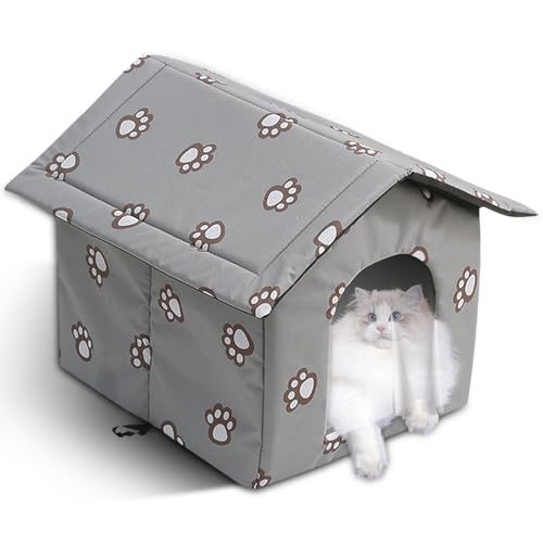 Katzenhaus Outdoor, Katzenhaus Outdoor Winterfest Isoliert, Katzenhöhle für Draußen Wasserdicht mit Abnehmbarem Kissen für Streuner Haustiere...