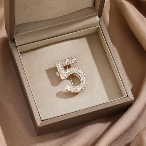 Broche chiffre strass scintillants et perles d'imitation - 4