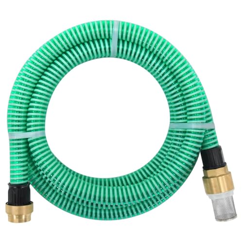 vidaXL Saugschlauch, Gartenschlauch mit Messing-Anschlüssen, Saugschlauchgarnitur Ansauggarnitur für Gartenpumpen Hauswasserwerke, Grün 1,1' 10m PVC