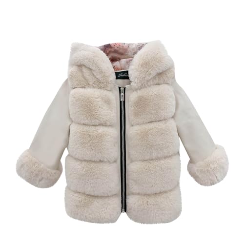 Girls Faux Fur Outerwear Coat Zip Up Cute Long Sleeve Toddler Warm Winter Fuffy Hooded Jacket for 2-11 Years