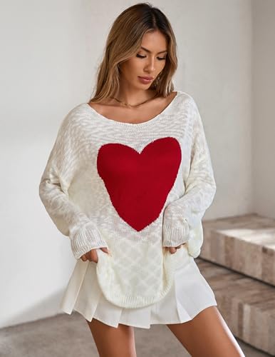 Image of BreathSunny Womens Oversized Cute Valentines Sweater Spring 2026 Heart Knit Lightweight Long Sleeve Pullover Sweaters