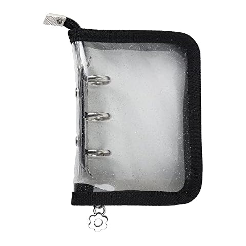 Mini Size 3 Ring Binder Cover Clear Soft PVC Cash Budget Binders Notebook Shell Protector with Black Zipper Closure for 3 Holes Refill Paper Loose Leaf Personal Planner (Mini, Black Color) Cover