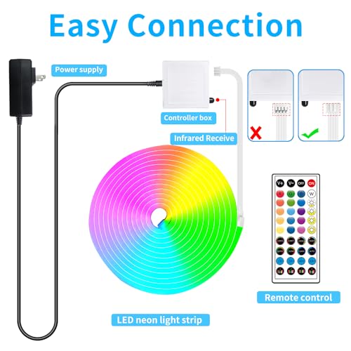 Image of LED Neon Rope Lights 32.8FT,IP65 Waterproof LED Strip Lights, Music Sync LED Lights with Remote and APP Control,24V RGB LED Rope Lights for Bedroom,Holiday Decoration(with Snap &Screws) | Music Sync LED Lights with Remote and APP Control,RGB LED Rope Lights for Bedroom,Holiday Decoration(with Snap &Screws)