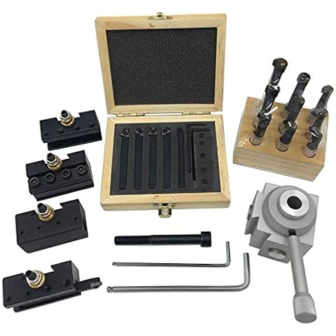 Mini Quick Change Tool Post Holder Set +9pcs 3/8 Boring bar+1/4" 5Pcs Indexable Carbide Inserts Turning Tool Bit Set Cover