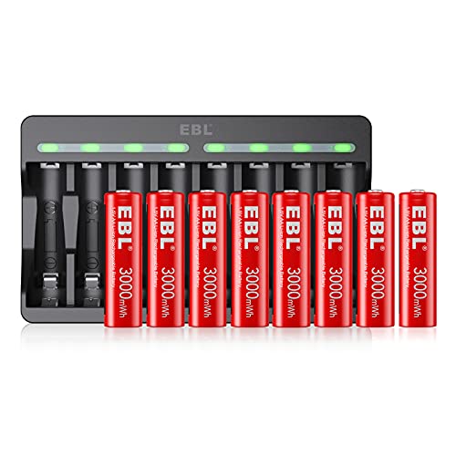 EBL 8PCS AA Rechargeable Batteries 1.5Volt Li-ion 3000mwh /8-Slot LED Charger eB