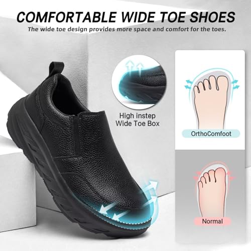 Orthopedic Diabetic Leather Dress Shoes: Wide Toe Box Comfortable Arch Support Plantar Fasciitis Oxford for Mens, Orthotics Hammer Toes Flat Feet Casual Slip On Loafers for Foot and Heel Pain Relief2