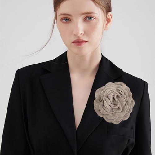 Image of Dainty Fabric Peony Flower Brooches Pin Delicate Camellia Flower Brooch Classic for Women Wedding Party Dance Banquet Elegant Lapel Pins Dress Suit Ceremony Clothes Accessories Jewelry Gifts 100mm