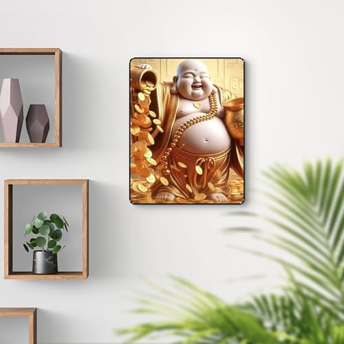 Image of SAF Laughing Buddha Wall Art for Wealth and Abundance | Sparkle Laminated Black Frame Feng Shui Painting for Office and Home Decor | Golden Coin Flow 3D Art Frame (14 Inch x 11 Inch) K-36120