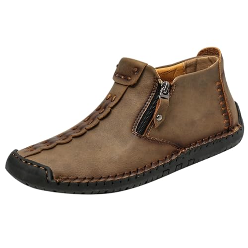 Phanile Mens Shoes, Men's Outdoor Comfy Arch Support Waterproof Walking Shoes, Orthopedic Sneakers Breathable and Light & Non-Slip Zipper Outdoor Casual Handmade Shoes Work Boot