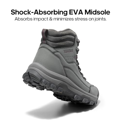 Image of NORTIV 8 Waterproof Women's Hiking Boots | Genuine leather hiking boots with shock-absorbing EVA arch support, anti-slip rubber outsoles, and durable toe protection