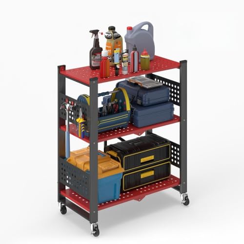 Image of 3-Tier Folding Shelf with Roller Casters for Storage Required.