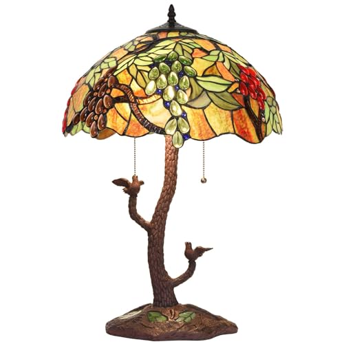 Bieye L30765 Lampe de table en vitrail de style Tiffany avec base en mosaïque de tronc d'arbre pour salon, chevet, décoration de la maison, 61 cm de haut