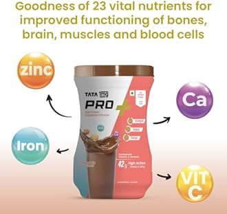 Tata 1mg Pro+ Soy Protein Supplement Powder- High Protein for Muscle & Bone Strength, Overall Fitness, and Energy with 23 essential nutrients,Low Fat & No Added Sugar,Chocolate Flavour