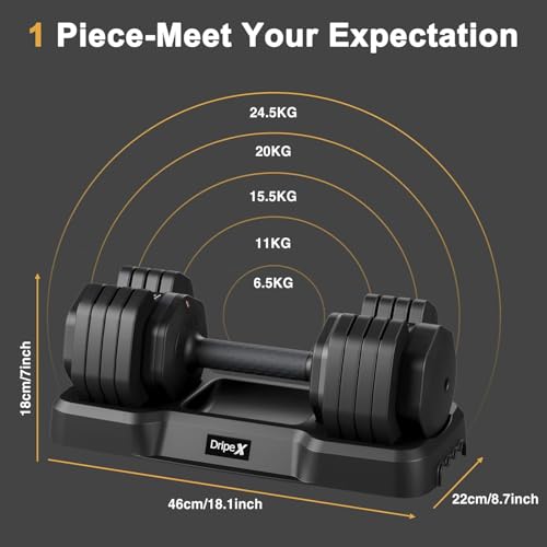 Dripex Hanteln, 11kg/24.5kg Verstellbare Kurzhantel mit Anti-Rutsch Griff, Einstellbaren Hantelscheiben und Ablageschale, Fitness Hantel Einzeln oder Ein Paar – Bild 4