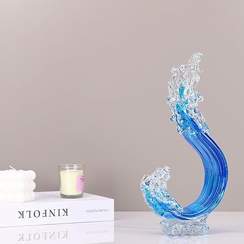 Escultura de Ola de Vidrio Azul para Decoración Hogar miniatura 4