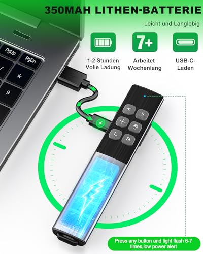 Coogamefly USB C Maus Presenter, 2 in 1 USB und Type-C Empfänger Presenter mit Hyperlink/Lautstärkeregler/Vollbild-/Schwarzbild, 2.4G Wireless Powerpoint Fernbedienung für Windows/Linux/Android