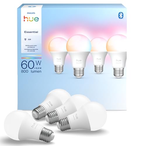 Philips Hue Essential Smart LED A19 Bulb, White and Color Ambianc...