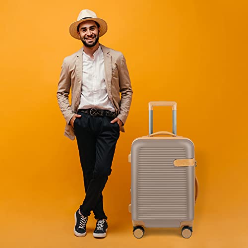 Image of THE CLOWNFISH Kenzo Series Expandable Luggage ABS & Polycarbonate Exterior Hard Case Suitcase 8 Spinner Wheel Trolley Bag with TSA Lock- Champagne (Small size, 54 cm-21 inch)