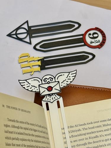 Image of Pack of 4 | Wizarding World Bookmarks | Hogwart Theme Collection with Owl Post, Lightning, Platform 9, Deathly Hallows Designs | Ecofriendly Bioplastic (HP Wizard Theme)