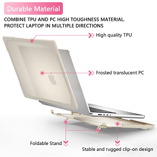 Batianda Shockproof Case For New Macbook Pro 14 Inch Model A2779/A2442 2023 2021 Release With M2 M1 Pro/Max Chip, Heavy Duty Protective Hard Shell Case With Foldable Kickstand & Keyboard Cover,Khaki #TOP2