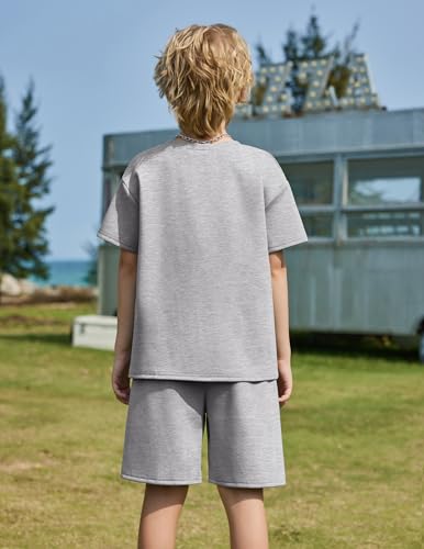 Image of Arshiner Boys Drop Shoulder T-Shirt & Drawstring Waist Shorts Summer Casual Outfits (5-12 Years)