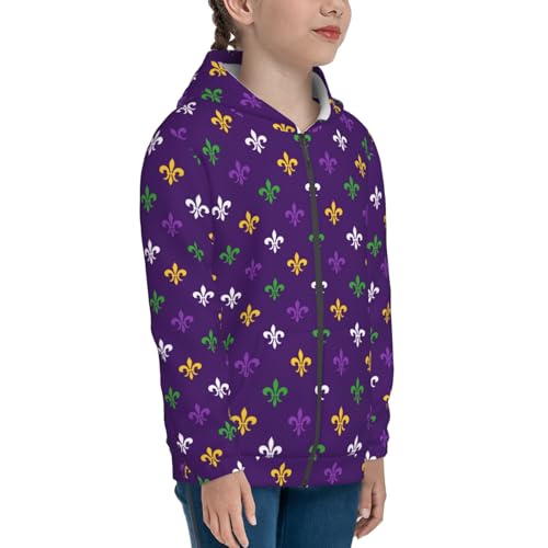 Purple Mardi Gras Kid Hoodies Boys Zip Up Sweatshirts Girls Pullover with Pocket4