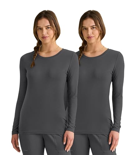 Image of Healing Hands Underscrub Long Sleeve Women Knits Scrub Tops | Soft Cotton Blend Knit, Breathable Stretch Comfort, Machine Wash, Easy Care Fabric, Ideal For Layering Under Scrubs