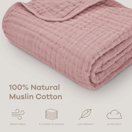 Image of Comfy Cubs Muslin Baby Blanket - Soft, Lightweight, 6-Layer Cotton Swaddle Blankets for Newborns, Infants & Toddlers - 40 inch x 40 inch Large, Breathable & Versatile for Sleeping & Tummy Time - Mauve
