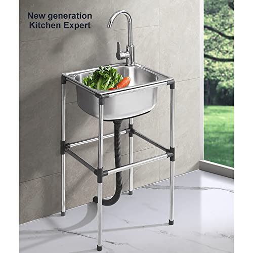 Évier de cuisine autoportant évier utilitaire acier inoxydable cuve simple avec robinet - 2