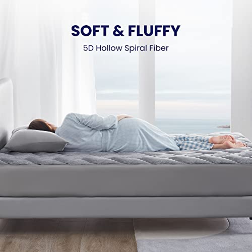 Instant Cooling Mattress Topper Full Size For Hot Sleepers, Quilted Fluffy Mattress Pad Cover With Cool-To-The Touch Jersey Surface, Machine Wash Durable, Deep Pocket 8-21 Inch (Grey, Full) #TOP6