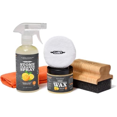 CLARK'S Natural Stone Daily Cleaner and Wax Care Kit - Includes Soapstone, Slate, & Concrete Wax, (6oz), Spray (12oz), Applicator, Microfiber Towel & Buffing Pad, Enriched with Lemon & Orang