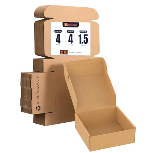 Image of BonKaso 3 Ply Brown Flap Corrugated Boxes for Packaging | 4 inchx4 inchx1.5 inch (Pack of 25) | Cardboard Packing Box for Shipping,Courier & Goods Transportation