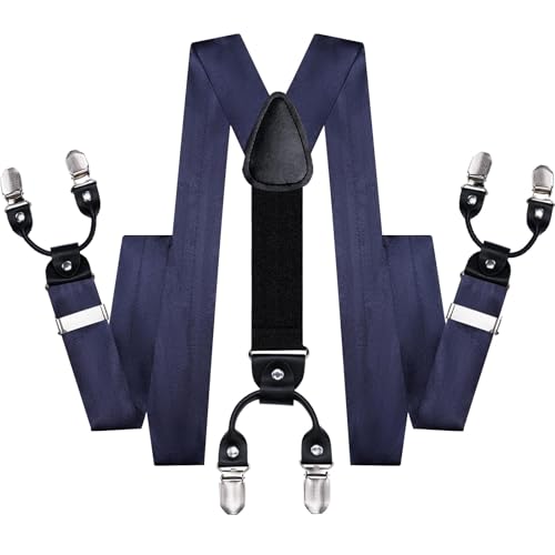 Image of Hi-Tie Men Suspender Bowtie Set Suspenders Pre-tied Bow Tie Pocket Square Cufflinks Adjustable Y Shape 6 Clips Braces Tuxedo