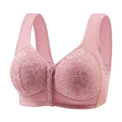 Sujetador push up con hebilla frontal para mujeres mayores, brasier de soporte inalámbrico, sin costuras, transpirable, cobertura completa, sujetadores de encaje, tirantes anchos, ropa interior