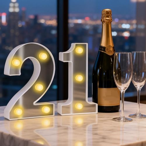 LED Light Up Numbers Sign, LED Number Lights, Cool & Warm Light up Numbers for 21st Birthday Decorations, for Birthday Party Night Lights Anniversary Backdrop Home Decor (White-21) - Image 5