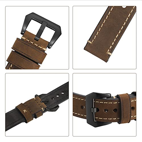 EACHE Leather Watch Bands for Men,Vintage Crazy Horse Leather & Vegetable Tanned Leather & Oil Waxed Thick Leather Watch Bands 20mm 22mm 24mm 26mm - Image 6