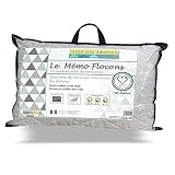 Linge des Familles - Oreiller à Flocons Mémoire de Forme Moelleux 40x60 cm - Enveloppe Matelassée - Adapté au Couchage sur Le Ventre - Lavable en Machine - Fabriqué en Europe - Certifié Oeko-Tex